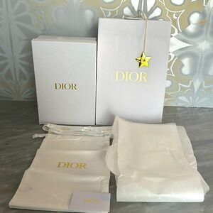 Dior shoe box collection, shoe bags. Tissue paper, ribbons.